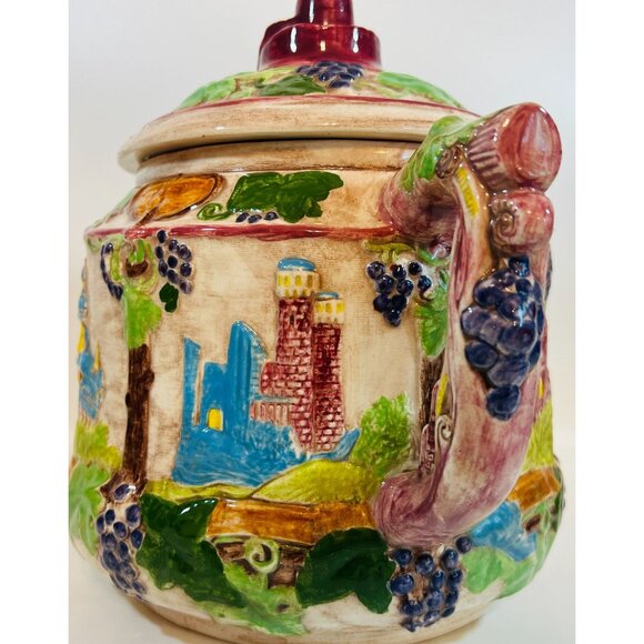 Vtg German Hand-Painted Ceramic Punch bowl SoupTureen Lid Castle Grapes Rhine - Picture 4 of 8